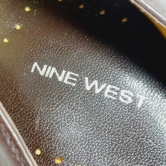 Nine West Nehemy Brown Leather Slip On Square Toe Block Heel shoes - Picture 10 of 12